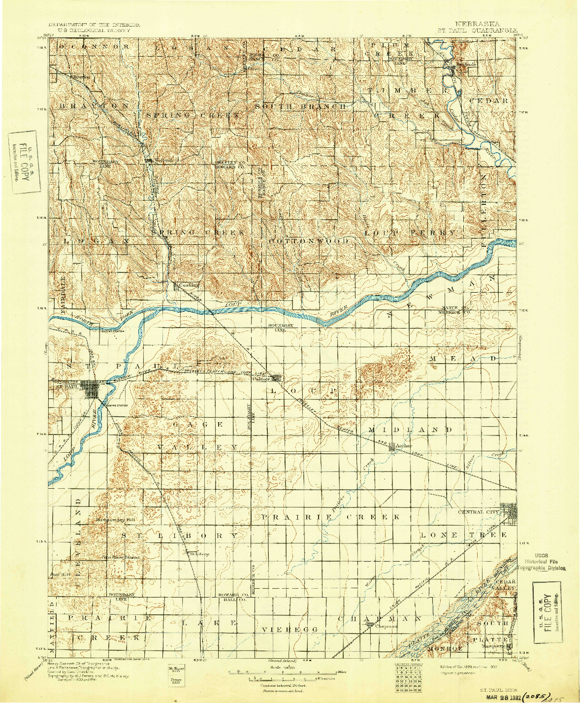 USGS 1:125000-SCALE QUADRANGLE FOR ST. PAUL, NE 1899