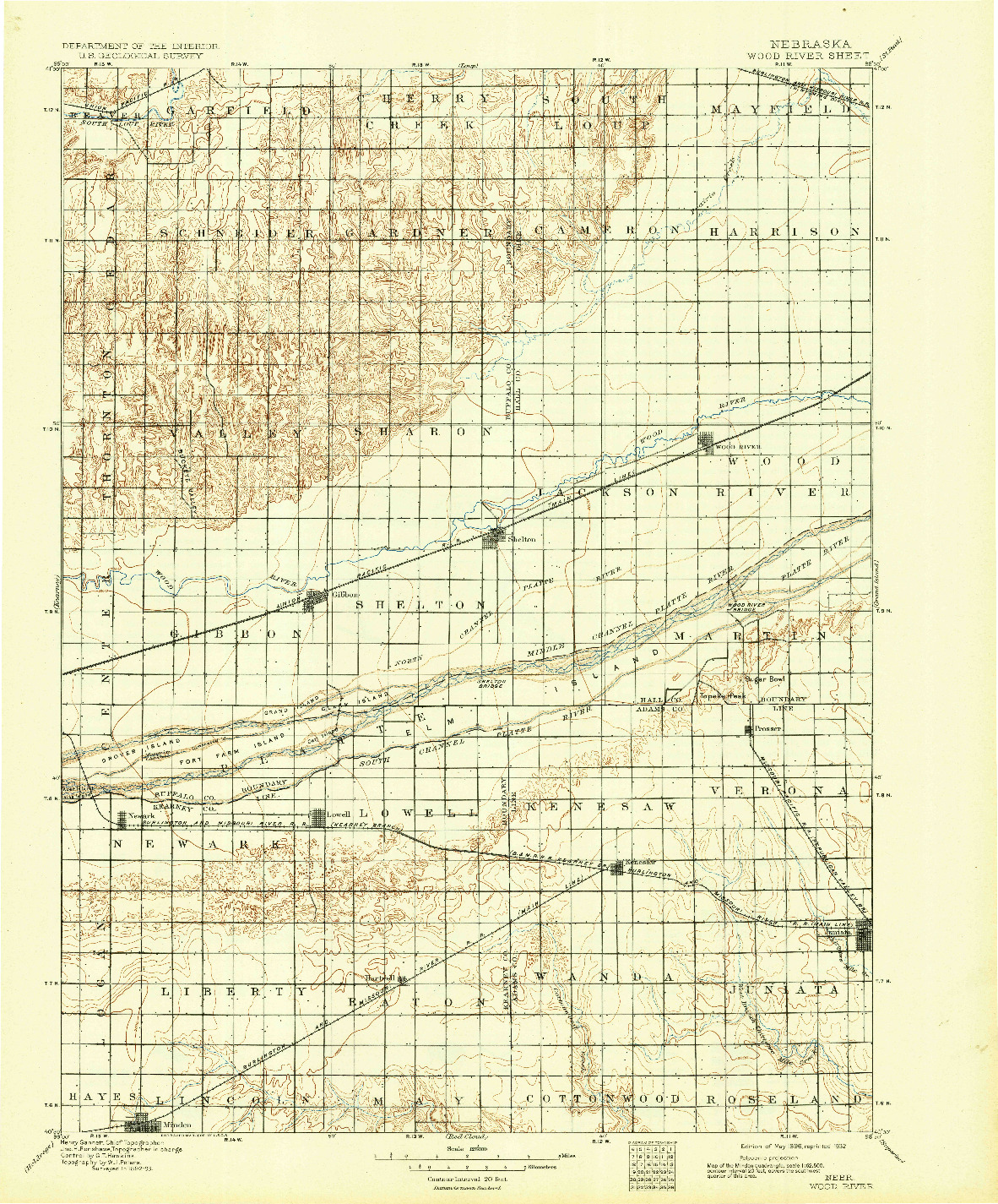 USGS 1:125000-SCALE QUADRANGLE FOR WOOD RIVER, NE 1896