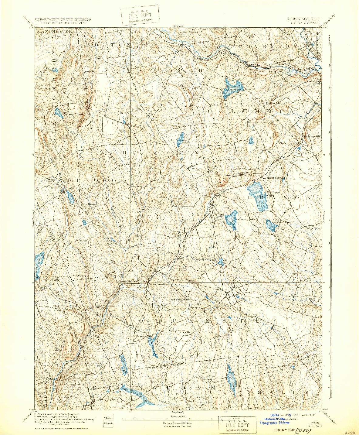 USGS 1:62500-SCALE QUADRANGLE FOR GILEAD, CT 1892