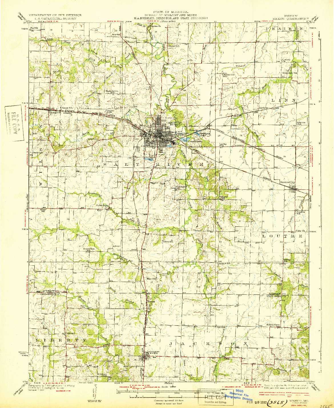 USGS 1:62500-SCALE QUADRANGLE FOR MEXICO, MO 1932