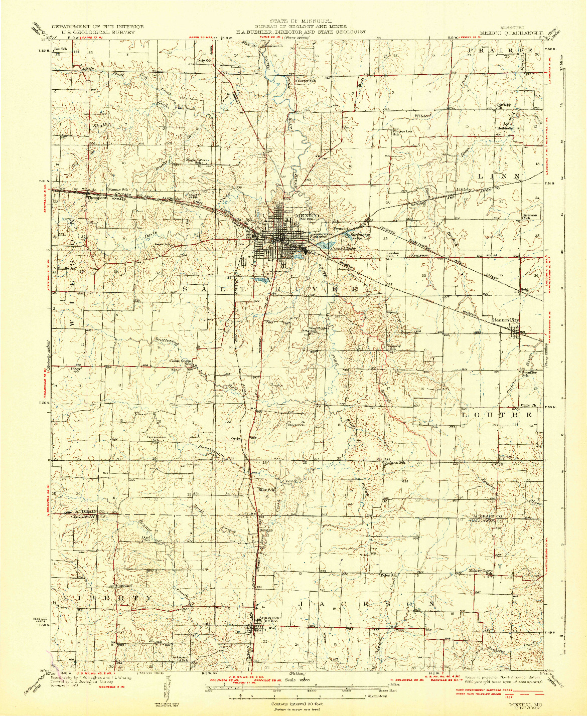 USGS 1:62500-SCALE QUADRANGLE FOR MEXICO, MO 1932