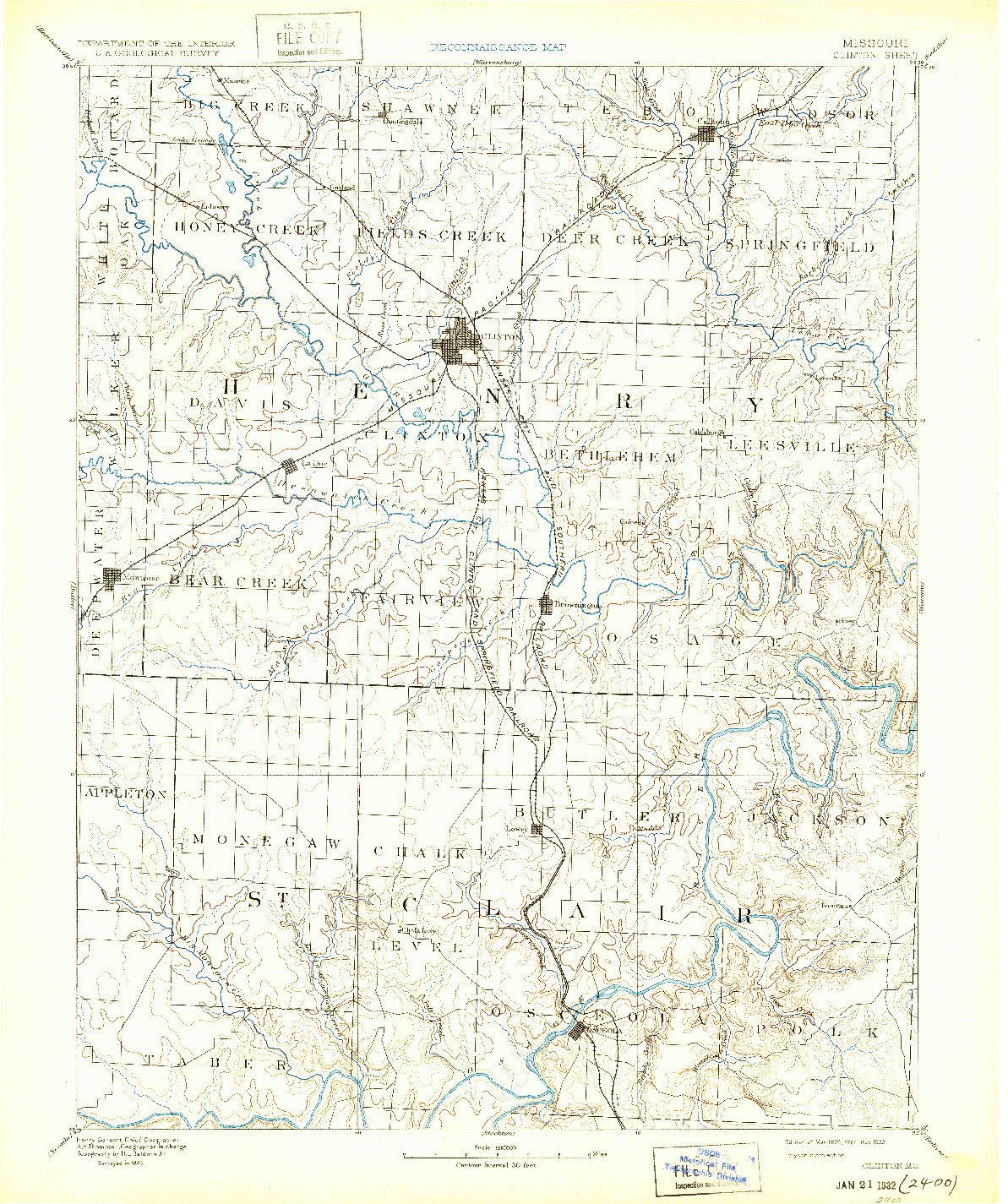USGS 1:125000-SCALE QUADRANGLE FOR CLINTON, MO 1894