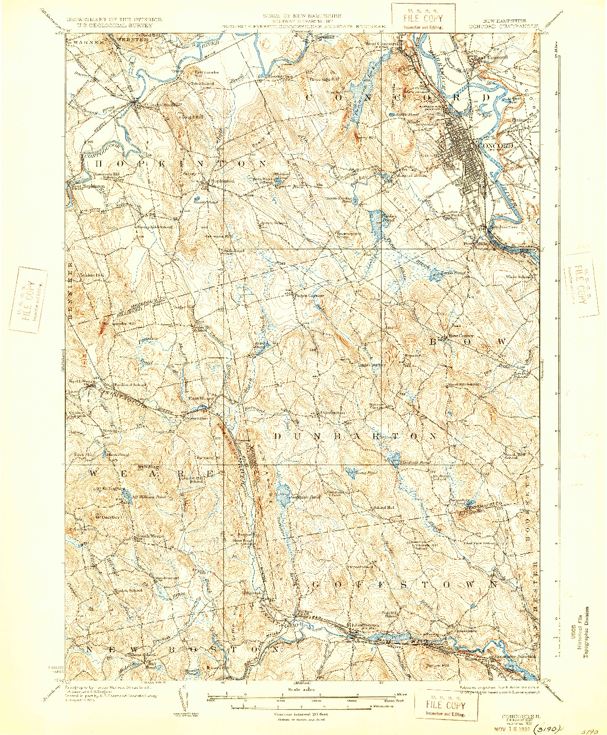 USGS 1:62500-SCALE QUADRANGLE FOR CONCORD, NH 1927