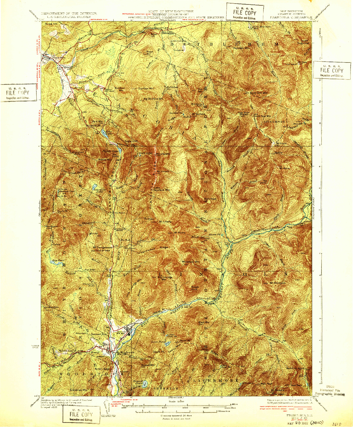 USGS 1:62500-SCALE QUADRANGLE FOR FRANCONIA, NH 1932