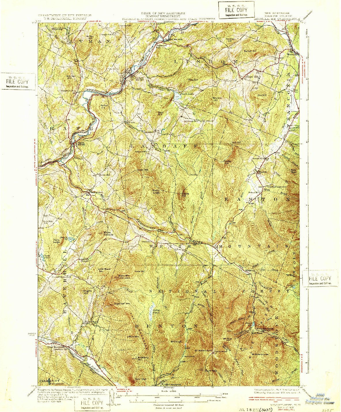 USGS 1:62500-SCALE QUADRANGLE FOR MOOSILAUKE, NH 1932