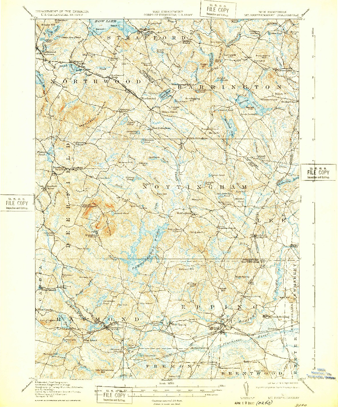 USGS 1:62500-SCALE QUADRANGLE FOR MT. PAWTUCKAWAY, NH 1919