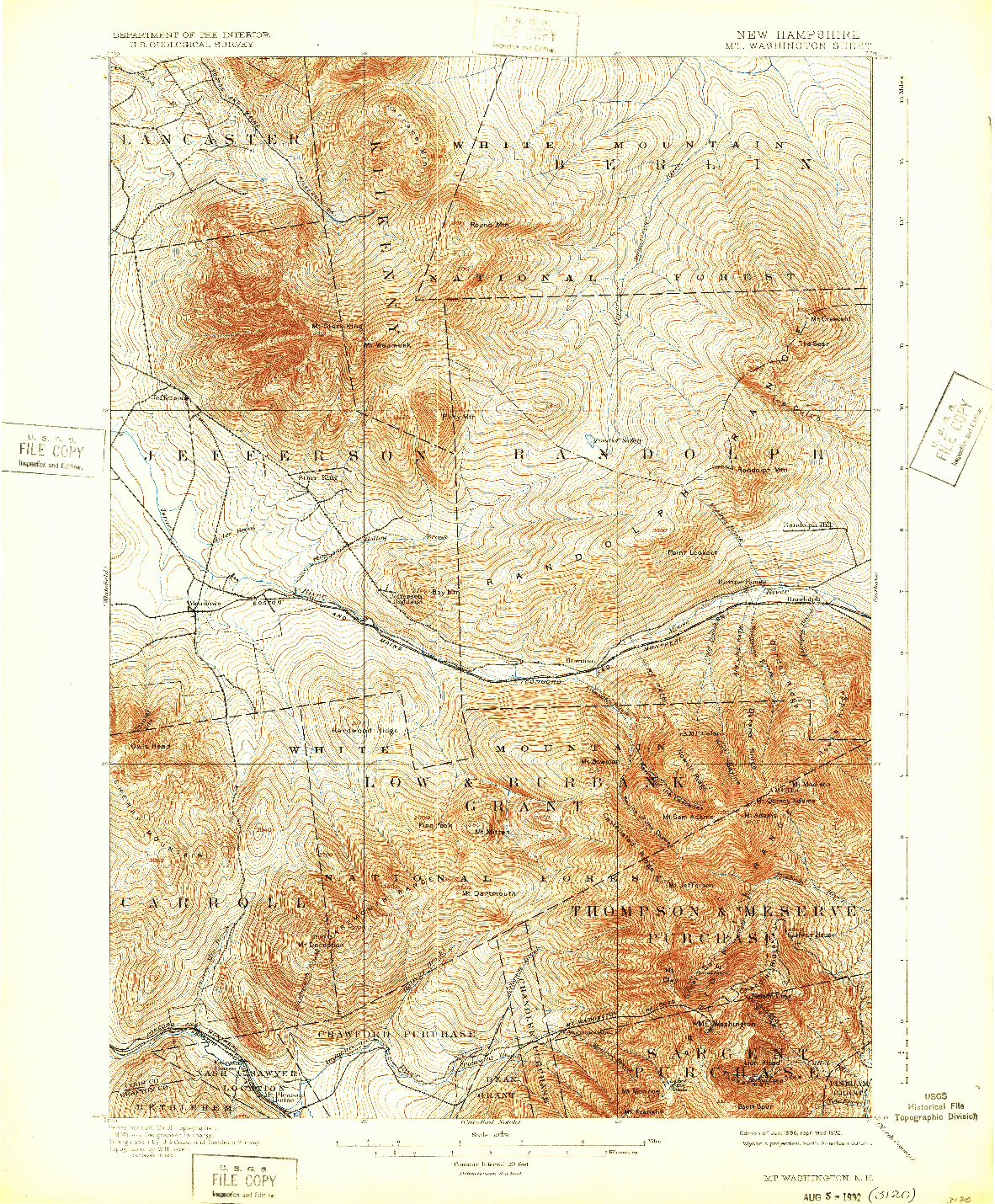 USGS 1:62500-SCALE QUADRANGLE FOR MT. WASHINGTON, NH 1896