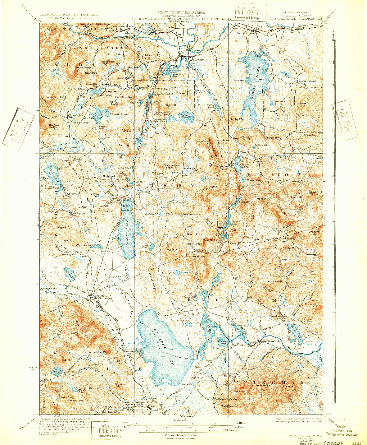 USGS 1:62500-SCALE QUADRANGLE FOR OSSIPEE LAKE, NH 1930
