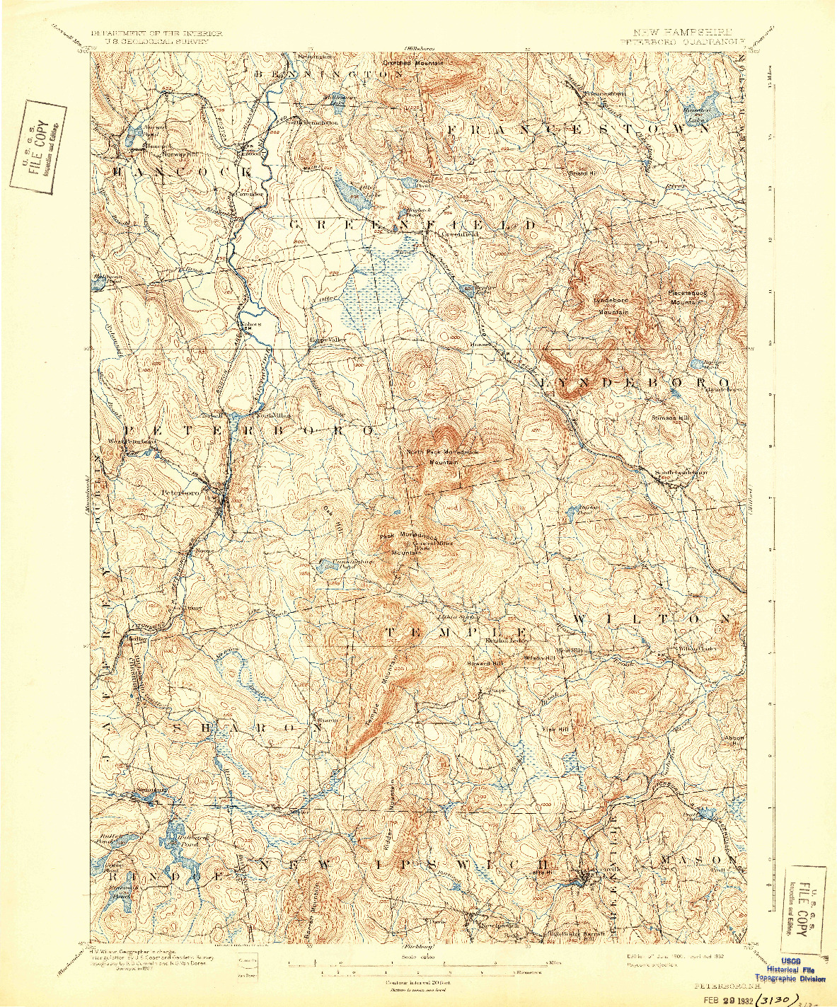 USGS 1:62500-SCALE QUADRANGLE FOR PETERBORO, NH 1900