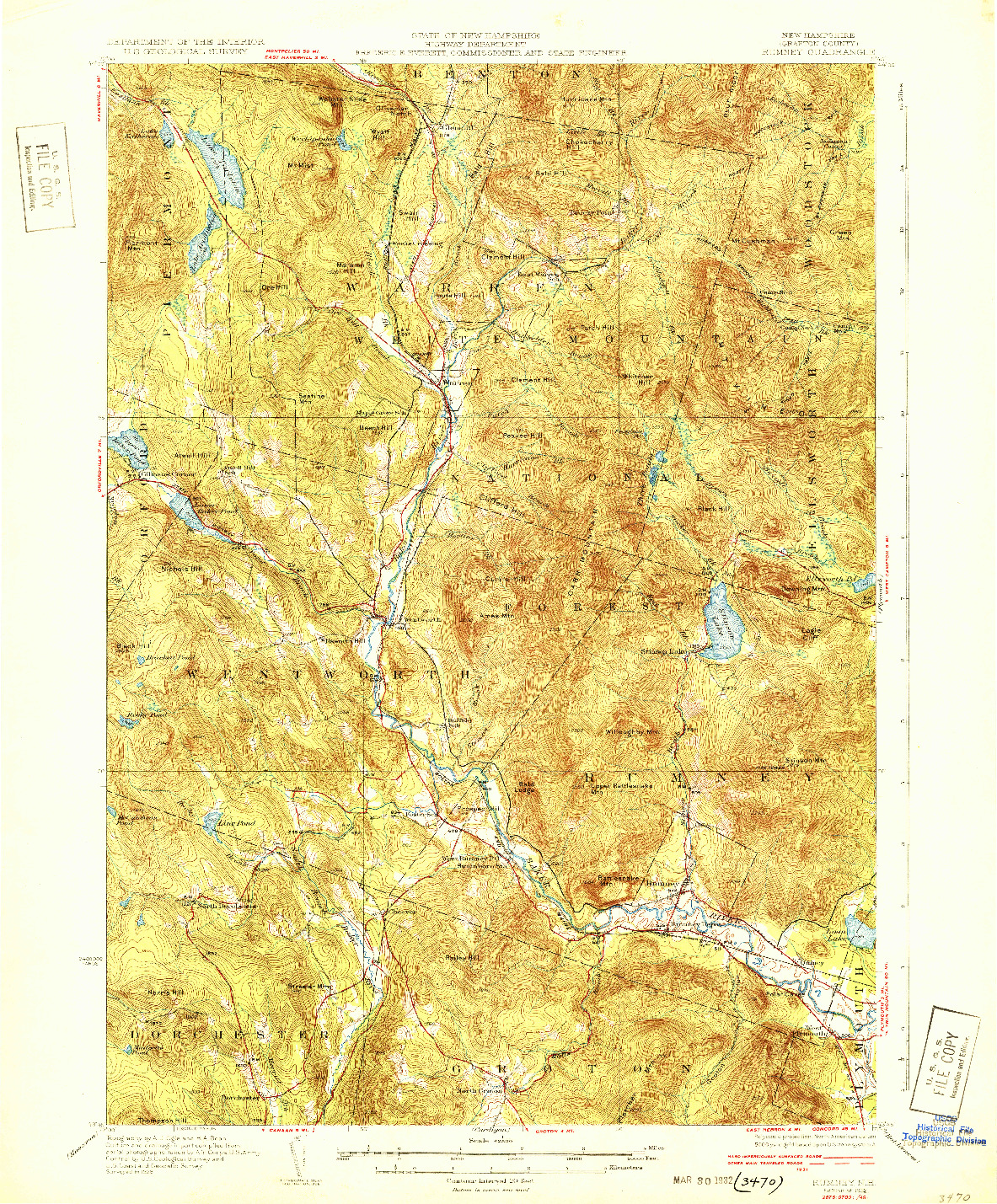 USGS 1:62500-SCALE QUADRANGLE FOR RUMNEY, NH 1932