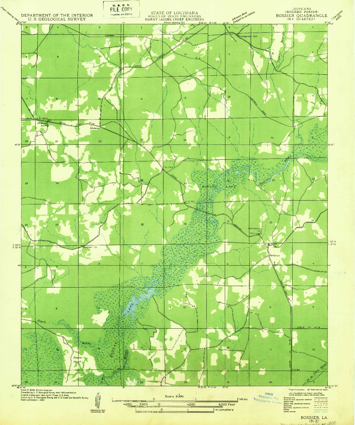 USGS 1:31680-SCALE QUADRANGLE FOR BOSSIER NE, LA 1932