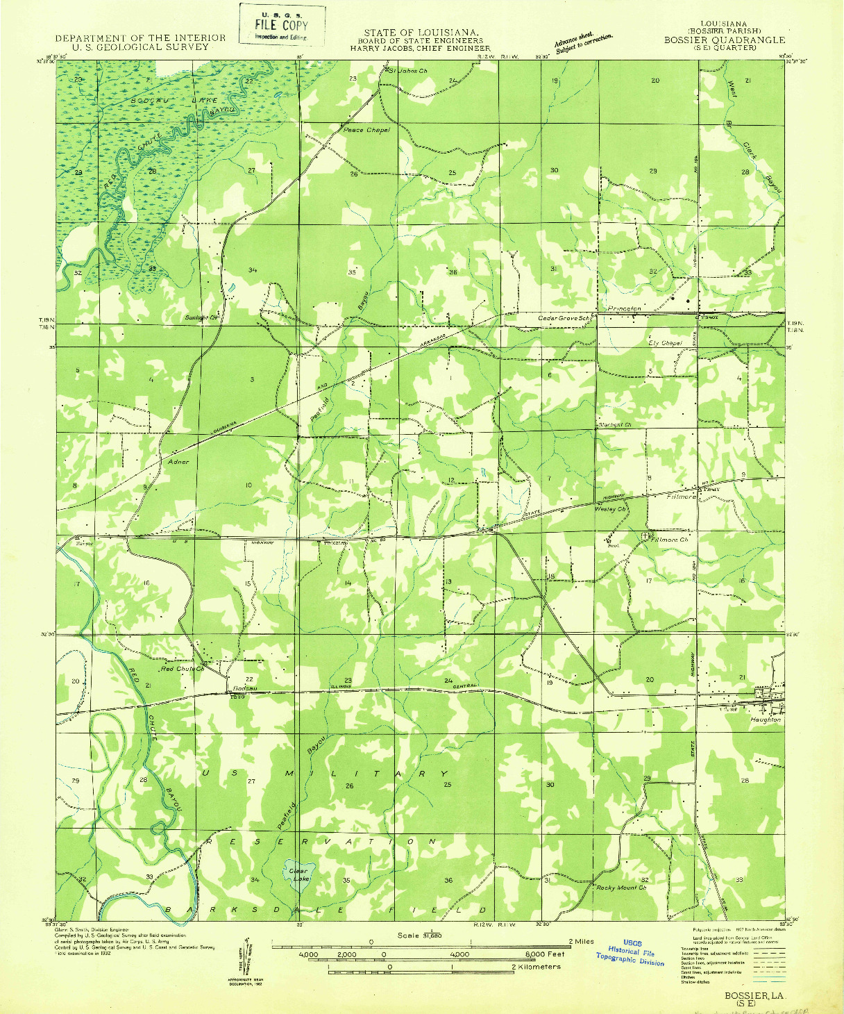 USGS 1:31680-SCALE QUADRANGLE FOR BOSSIER SE, LA 1932