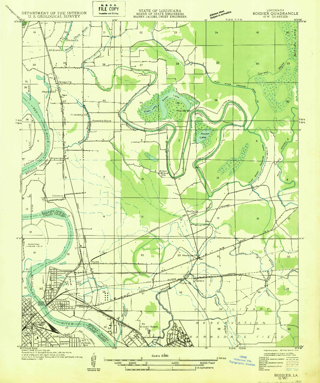 USGS 1:31680-SCALE QUADRANGLE FOR BOSSIER SW, LA 1932
