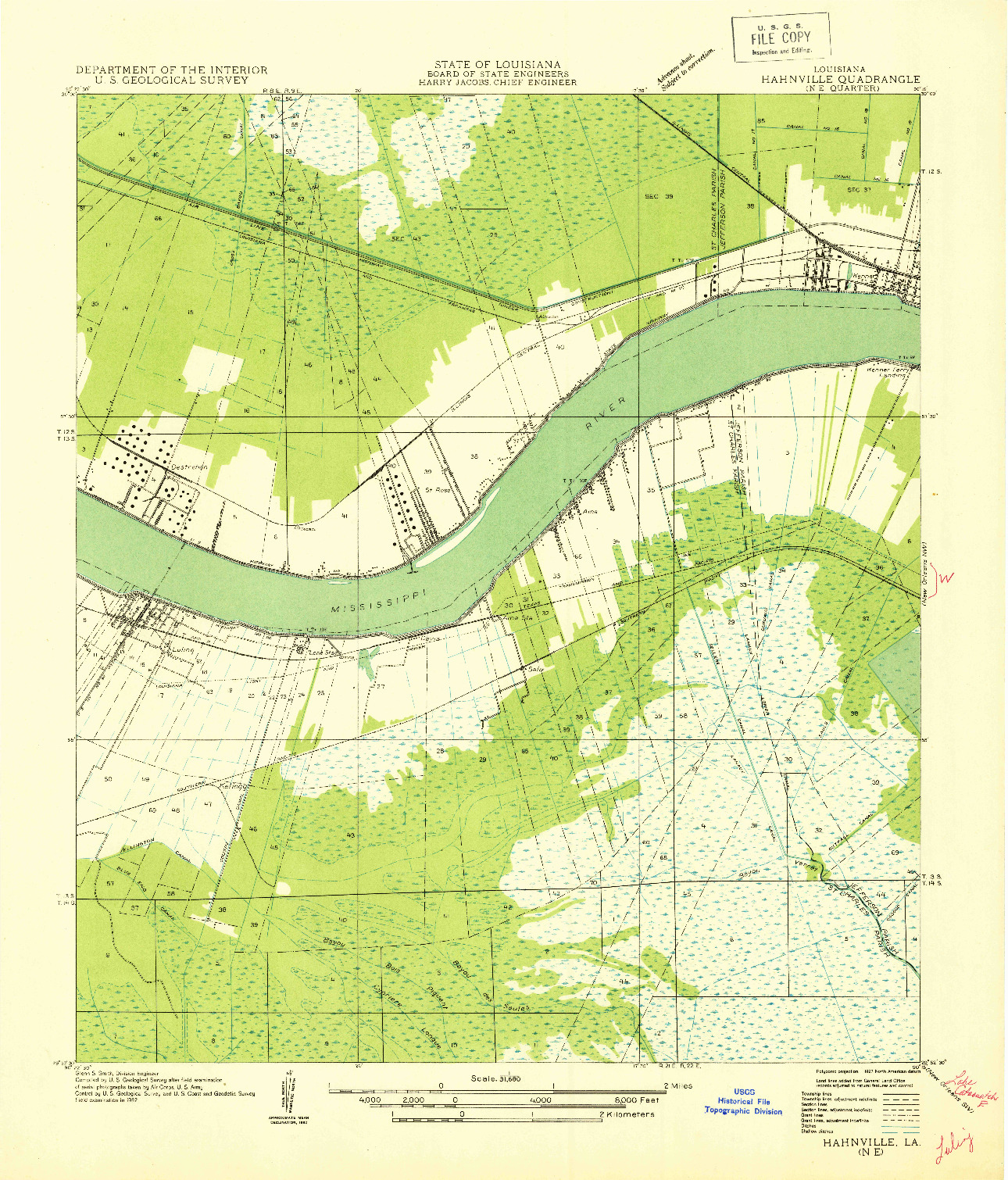 USGS 1:31680-SCALE QUADRANGLE FOR HAHNVILLE NE, LA 1932