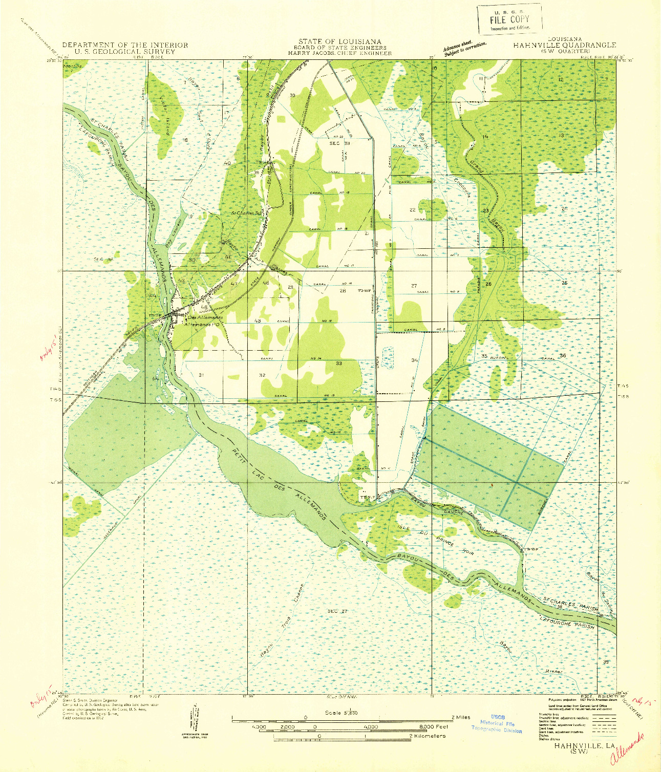 USGS 1:31680-SCALE QUADRANGLE FOR HAHNVILLE SW, LA 1932