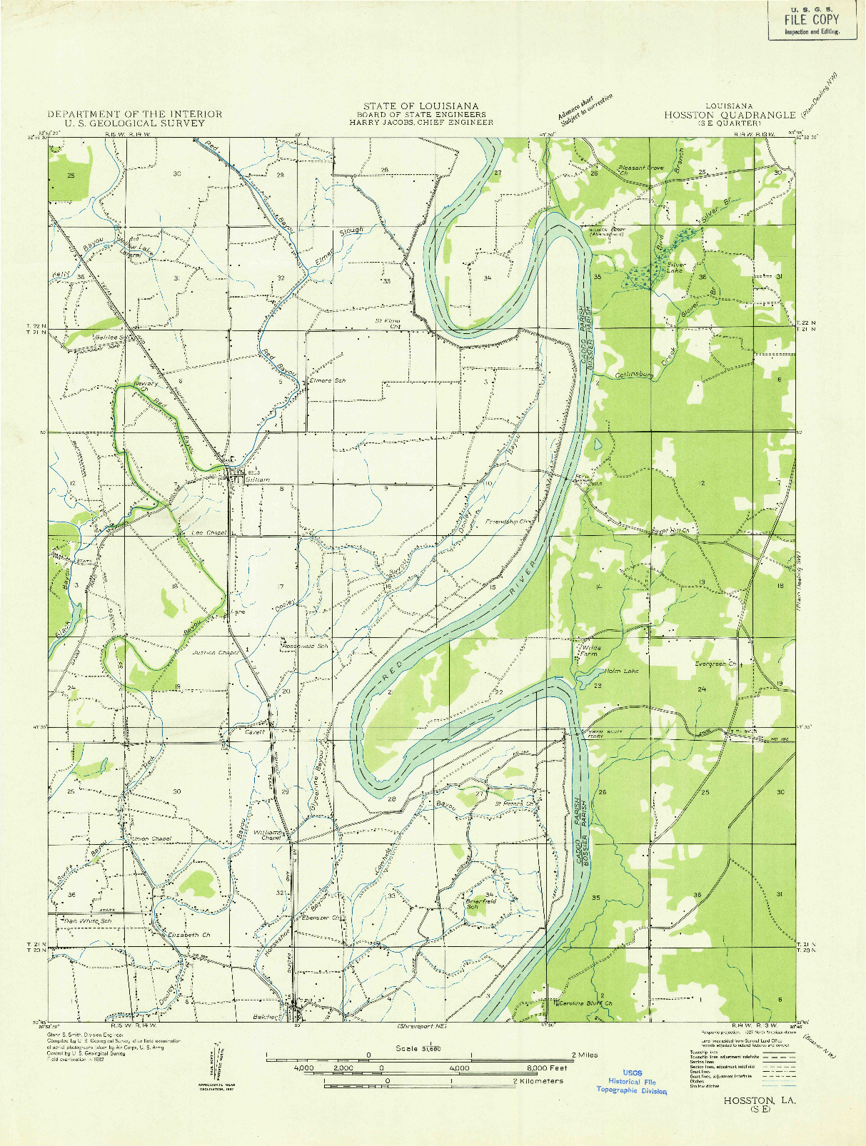 USGS 1:31680-SCALE QUADRANGLE FOR HOSSTON SE, LA 1932