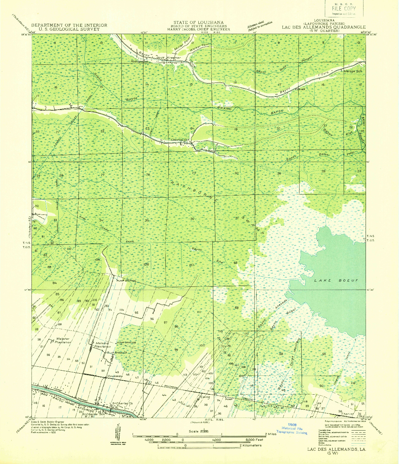 USGS 1:31680-SCALE QUADRANGLE FOR LAC DES ALLEMANDS SW, LA 1932