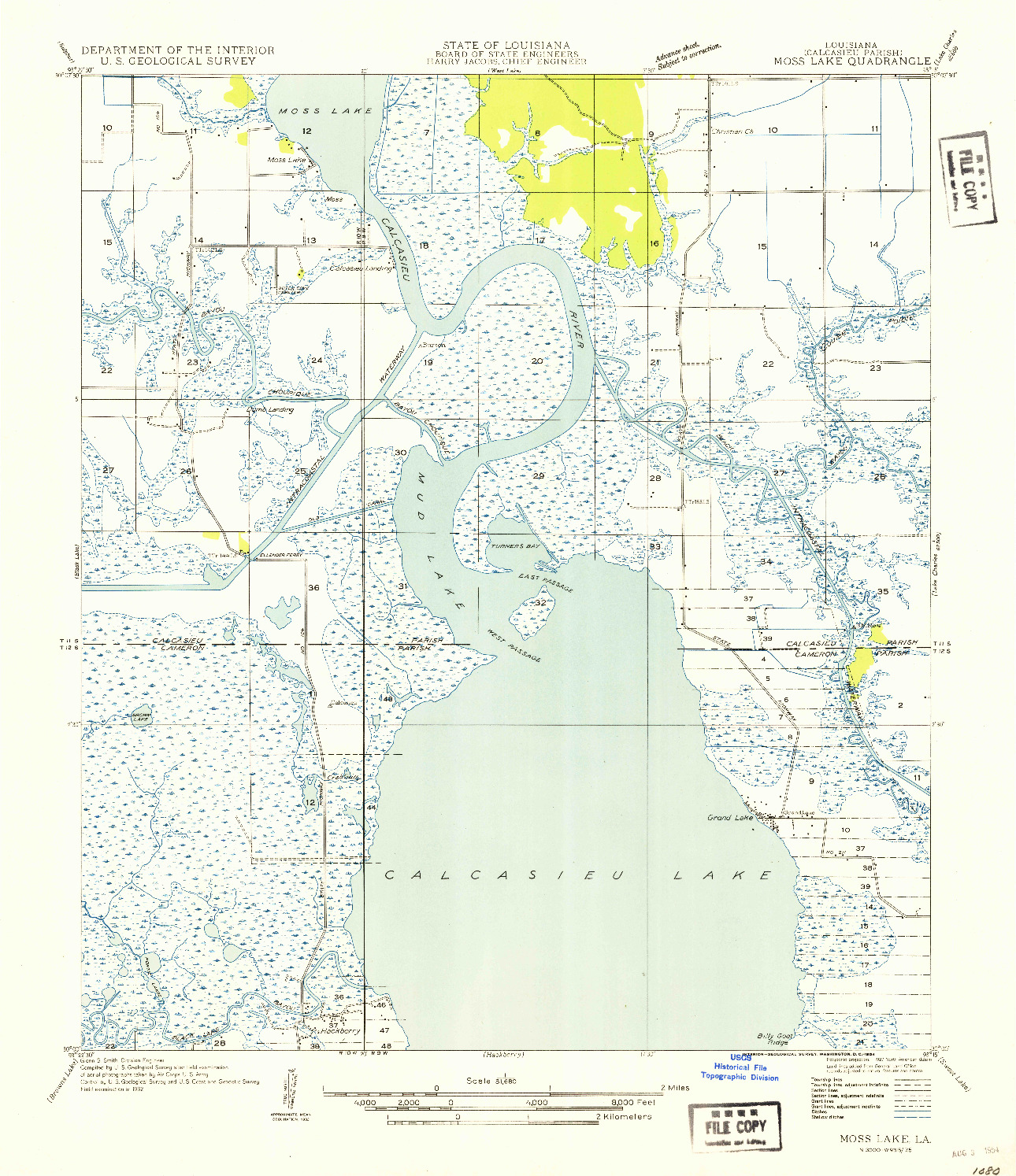 USGS 1:31680-SCALE QUADRANGLE FOR MOSS LAKE, LA 1932