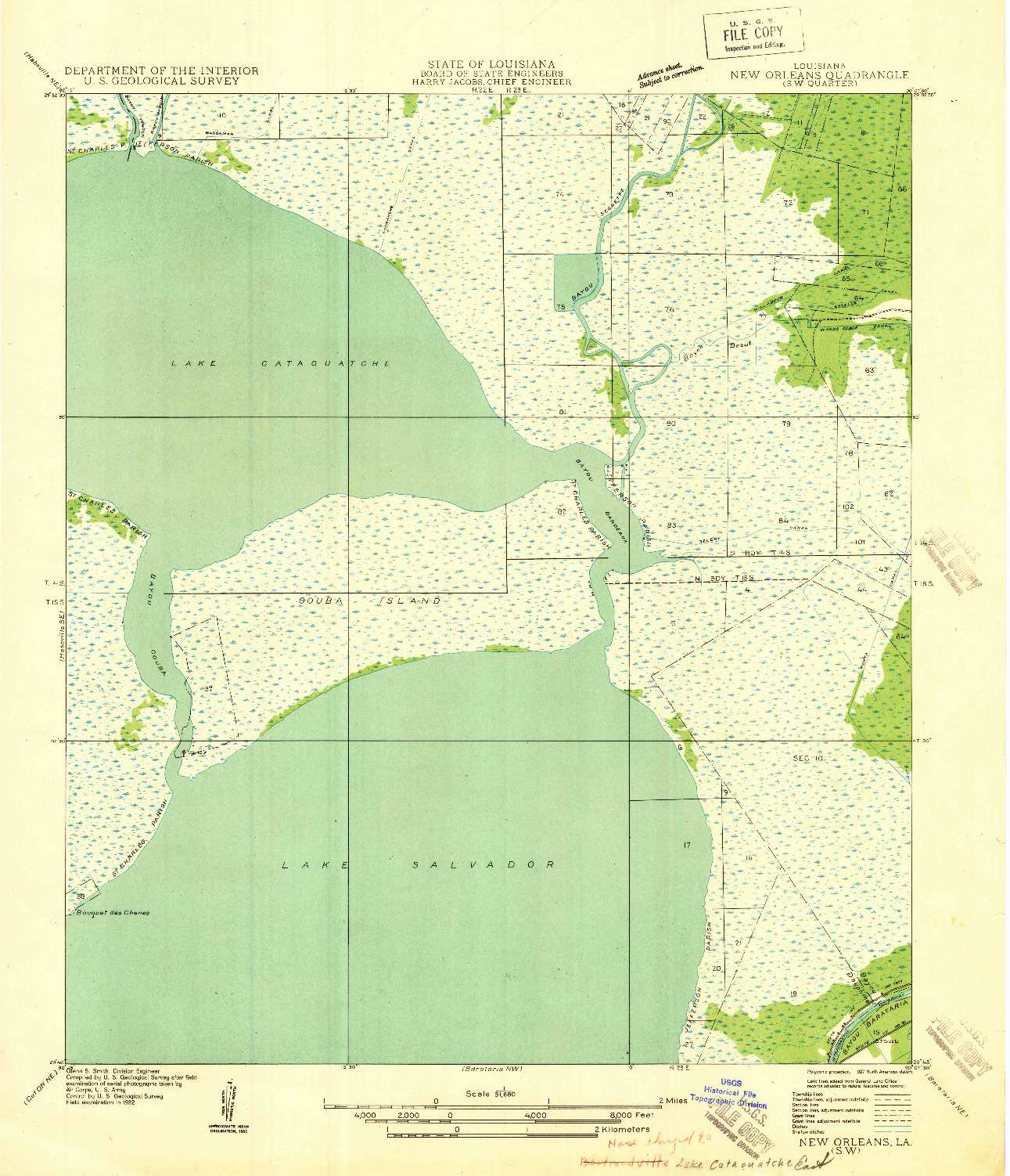 USGS 1:31680-SCALE QUADRANGLE FOR NEW ORLEANS SW, LA 1932