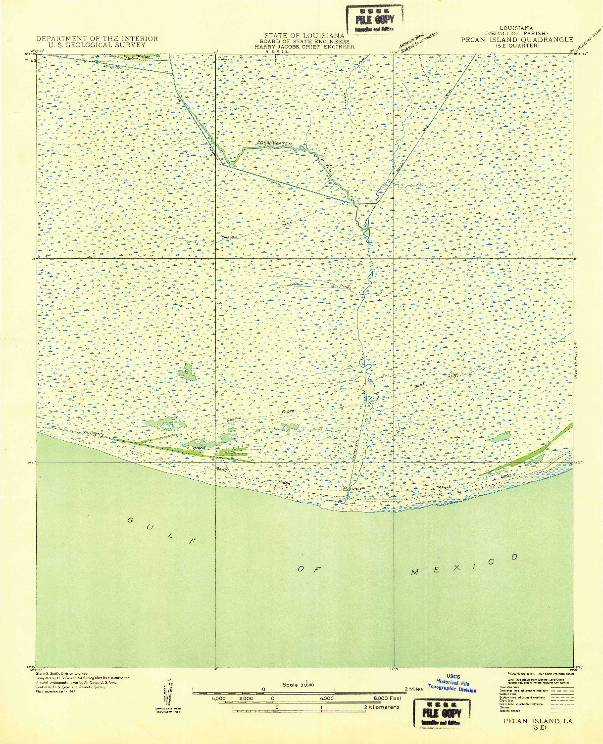 USGS 1:31680-SCALE QUADRANGLE FOR PECAN ISLAND SE, LA 1932