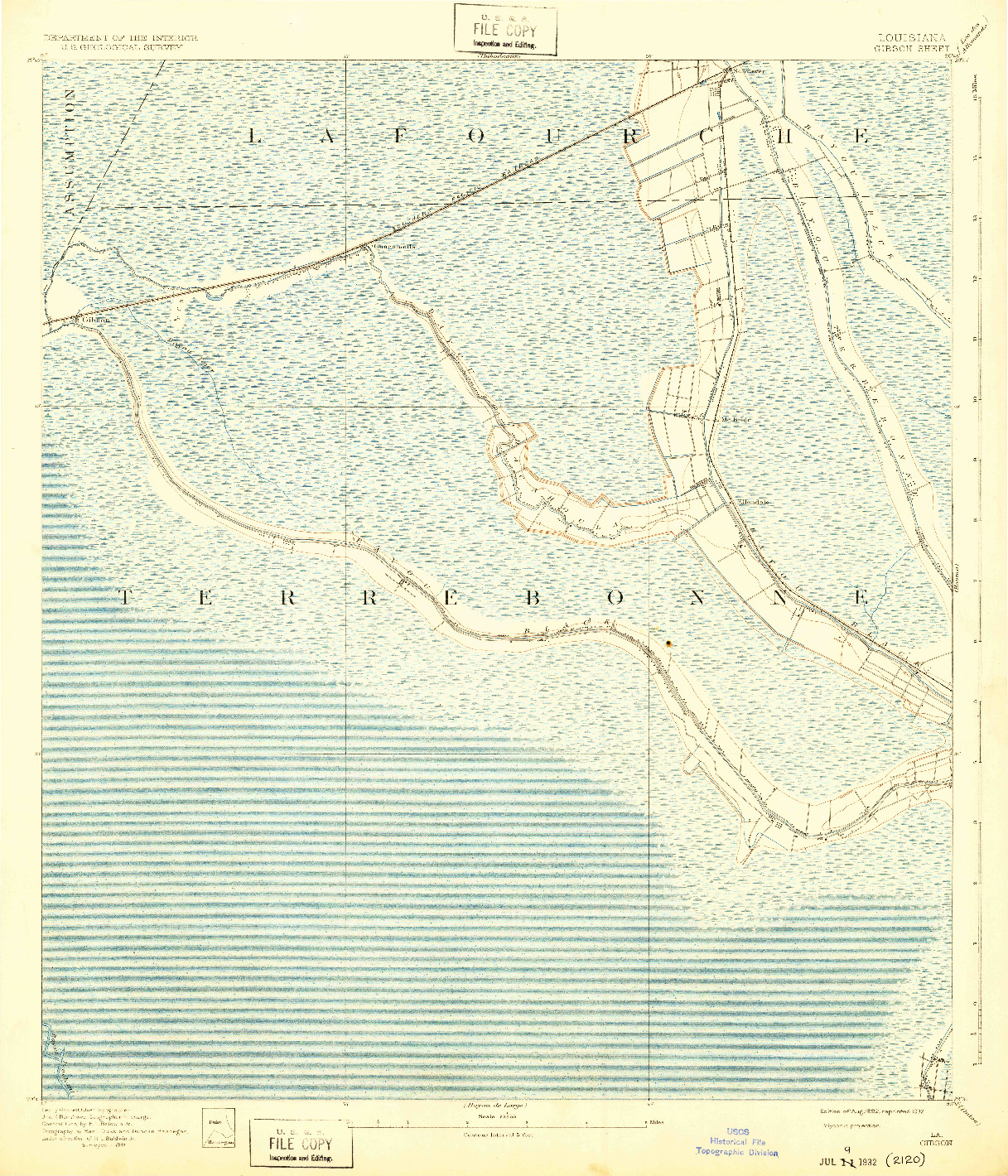 USGS 1:62500-SCALE QUADRANGLE FOR GIBSON, LA 1892