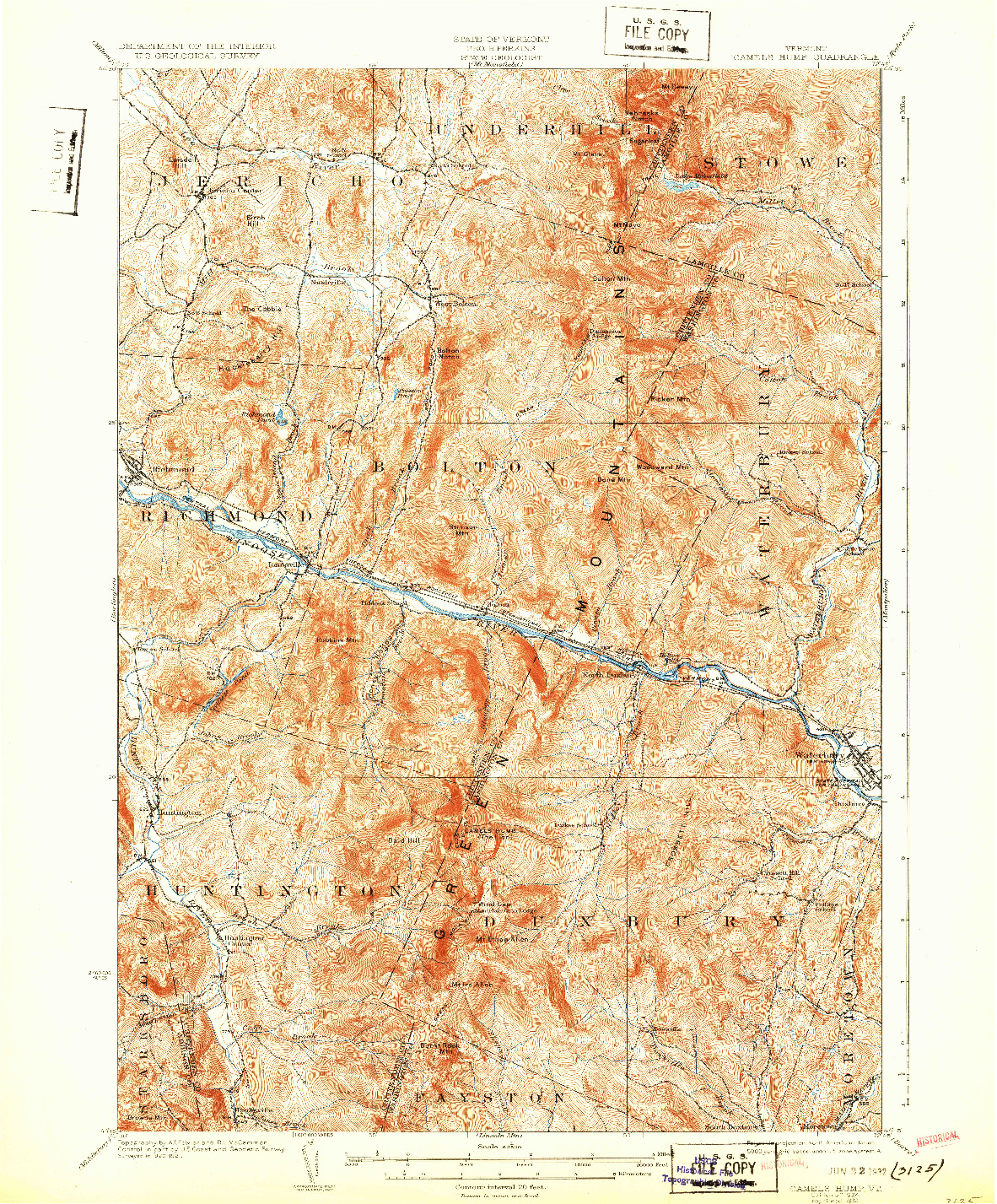 USGS 1:62500-SCALE QUADRANGLE FOR CAMELS HUMP, VT 1924