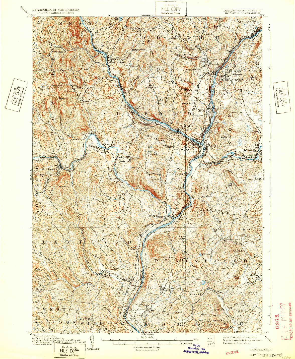 USGS 1:62500-SCALE QUADRANGLE FOR HANOVER, VT 1908