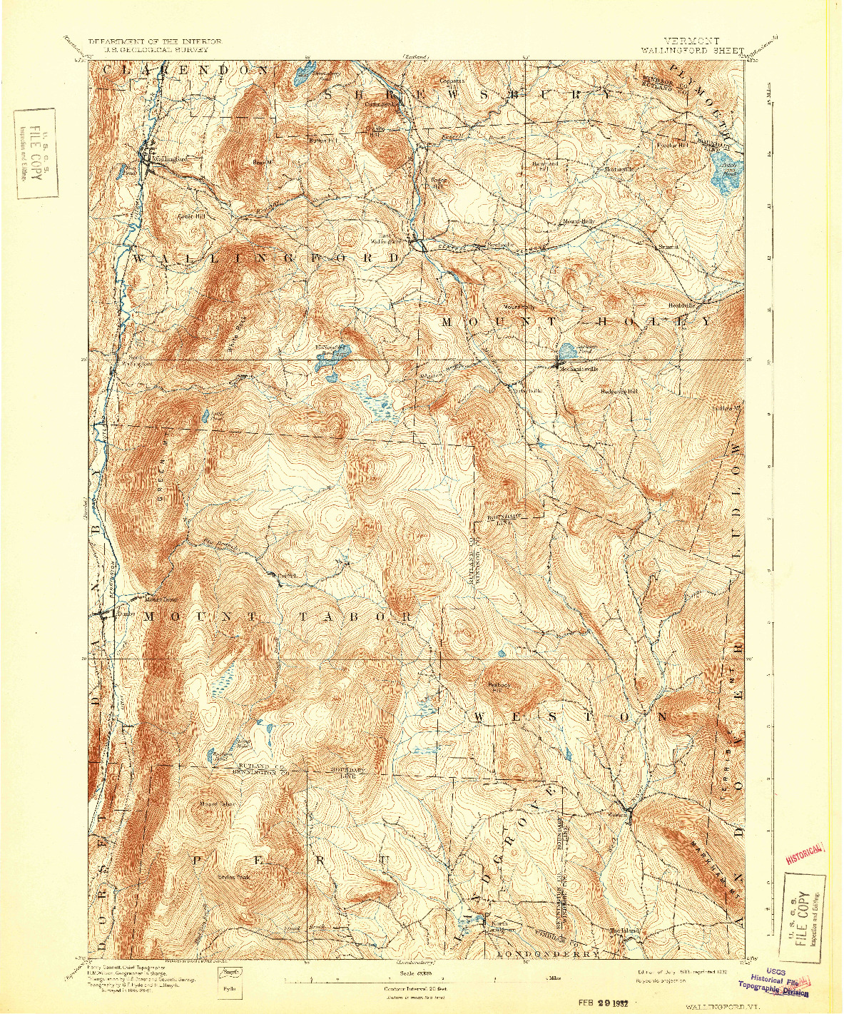 USGS 1:62500-SCALE QUADRANGLE FOR WALLINGFORD, VT 1893