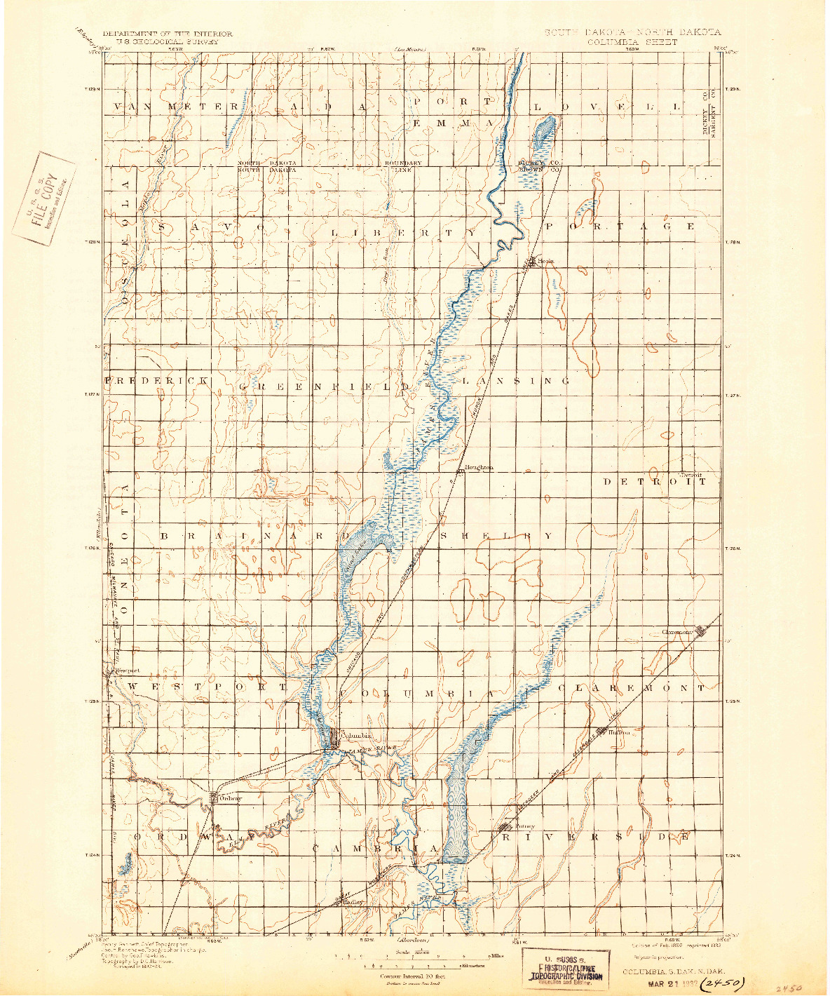USGS 1:125000-SCALE QUADRANGLE FOR COLUMBIA, SD 1896