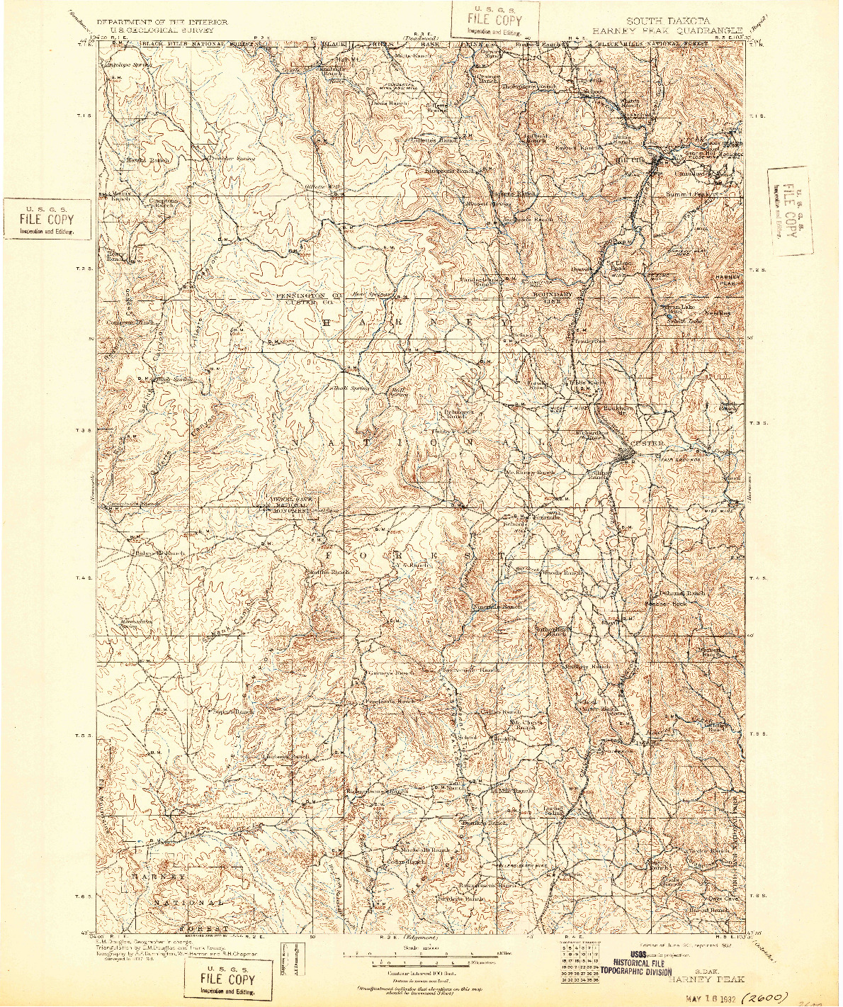 USGS 1:125000-SCALE QUADRANGLE FOR HARNEY PEAK, SD 1901