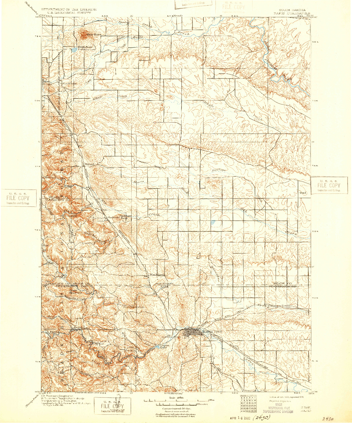 USGS 1:125000-SCALE QUADRANGLE FOR RAPID, SD 1903