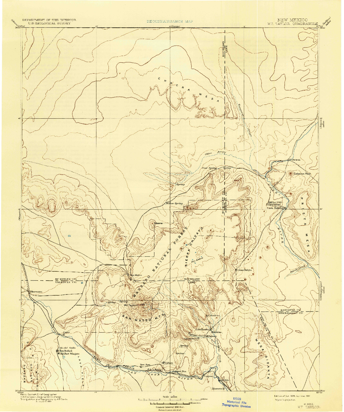 USGS 1:250000-SCALE QUADRANGLE FOR MT. TAYLOR, NM 1899