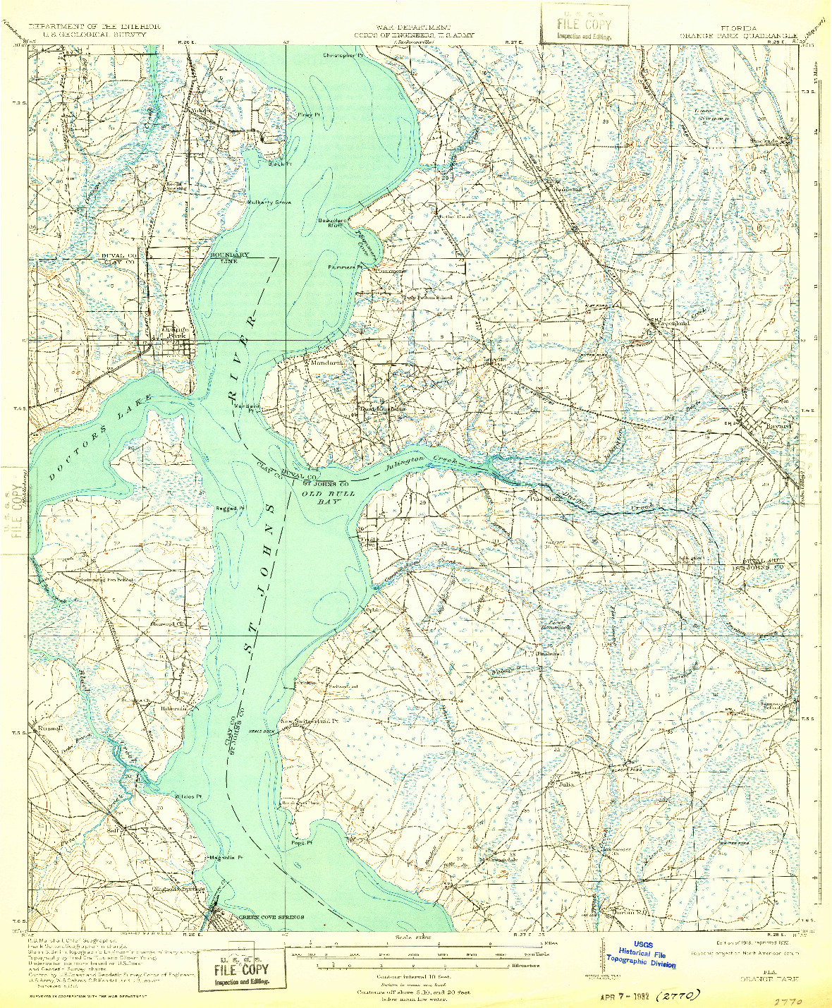 USGS 1:62500-SCALE QUADRANGLE FOR ORANGE PARK, FL 1918