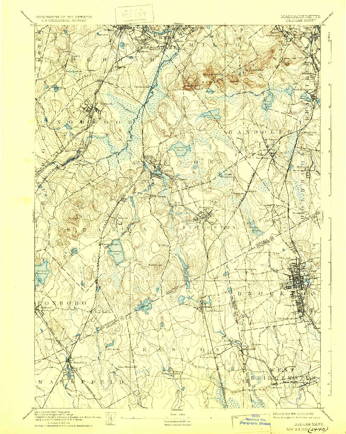USGS 1:62500-SCALE QUADRANGLE FOR DEDHAM, MA 1894