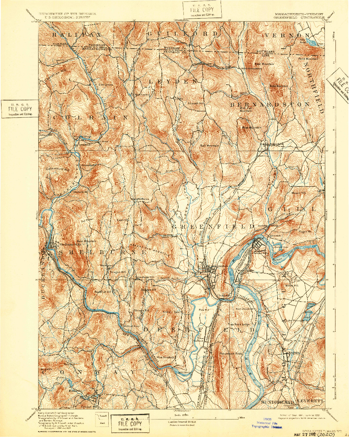 USGS 1:62500-SCALE QUADRANGLE FOR GREENFIELD, MA 1894