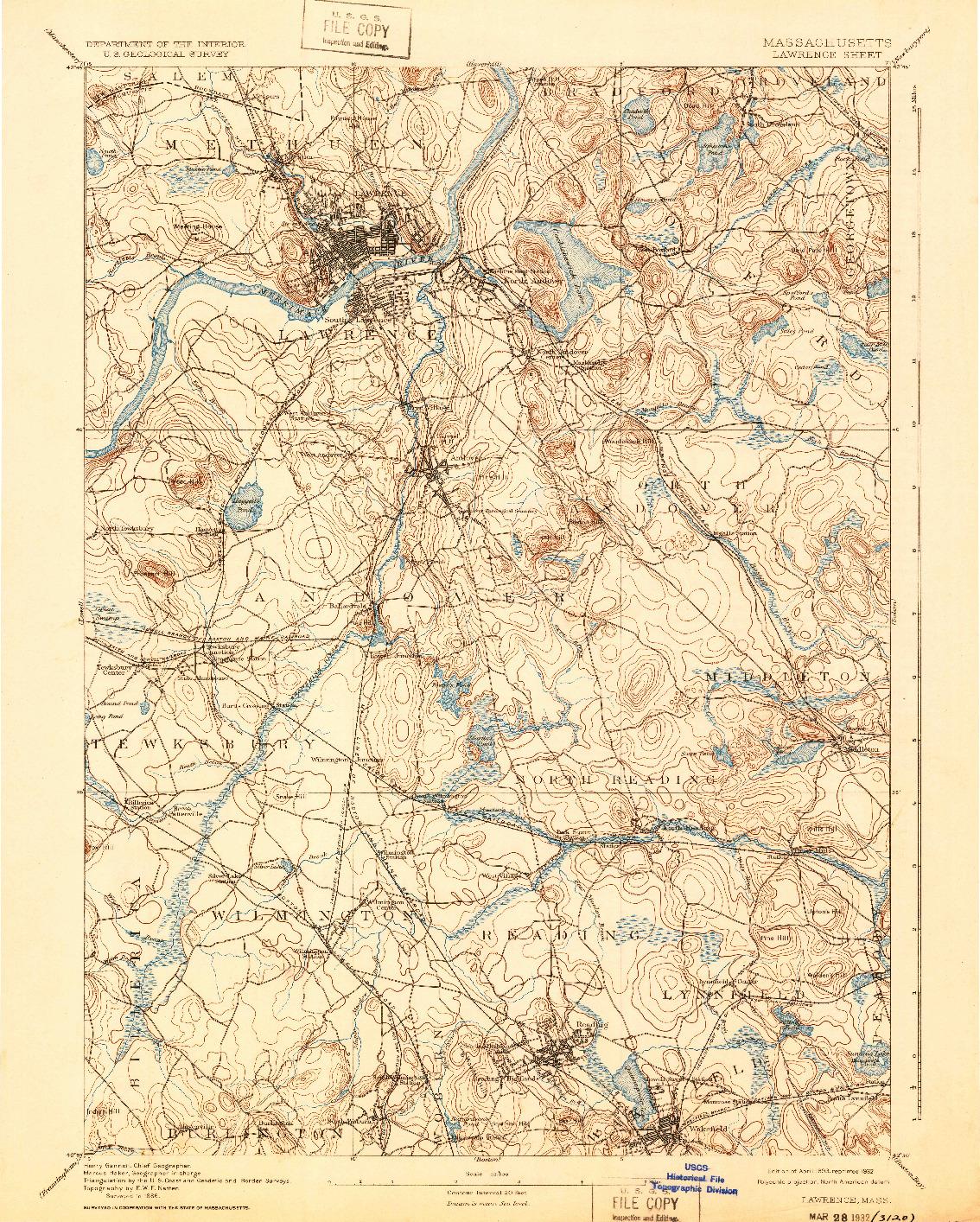 USGS 1:62500-SCALE QUADRANGLE FOR LAWRENCE, MA 1893