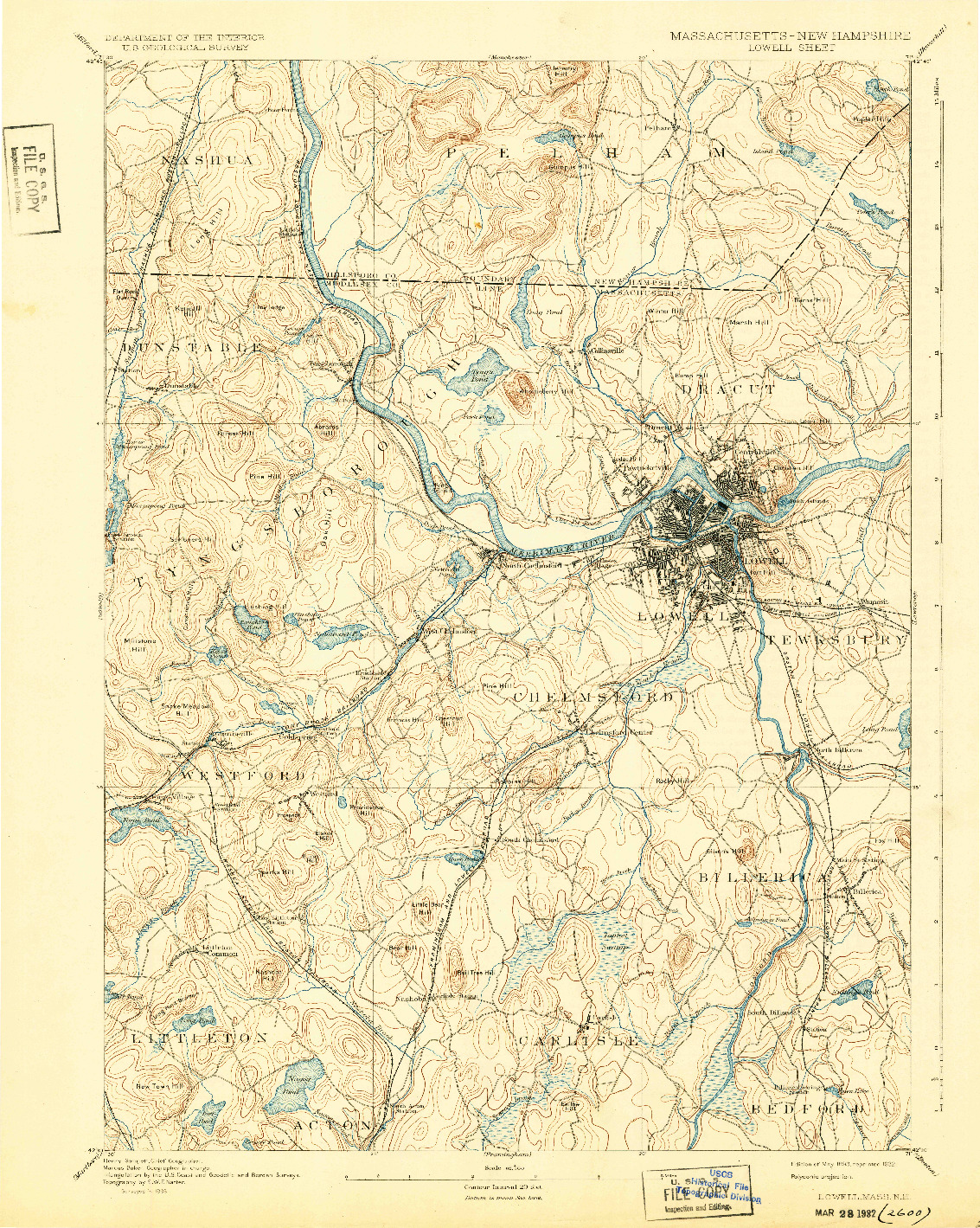 USGS 1:62500-SCALE QUADRANGLE FOR LOWELL, MA 1893