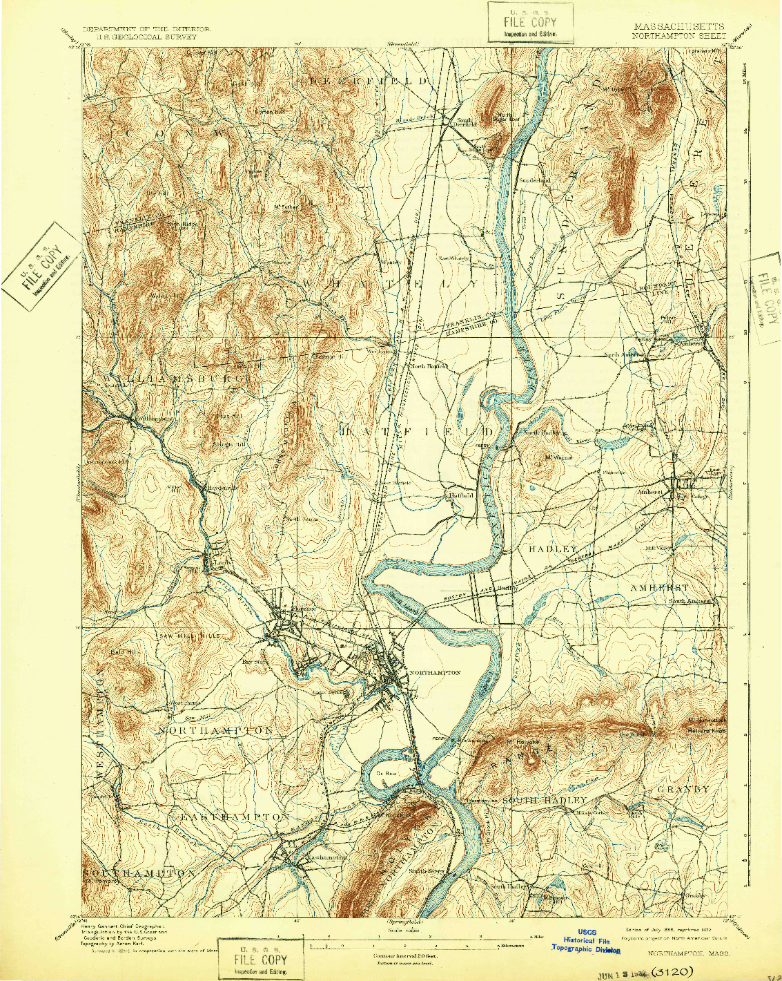 USGS 1:62500-SCALE QUADRANGLE FOR NORTHAMPTON, MA 1895