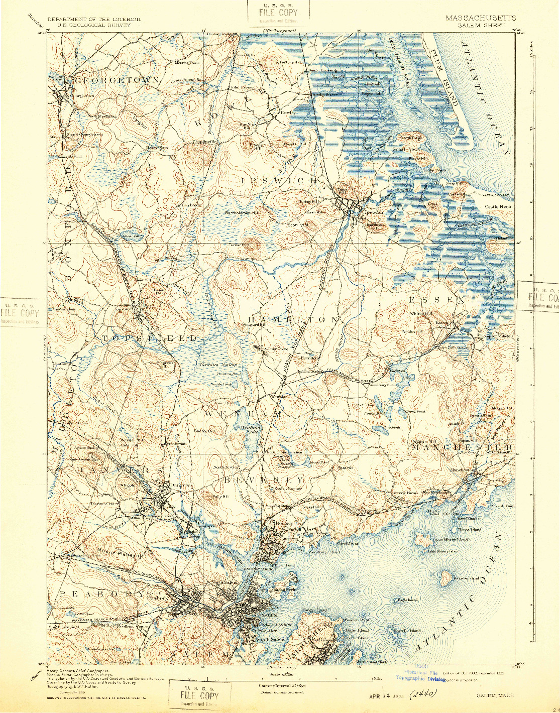 USGS 1:62500-SCALE QUADRANGLE FOR SALEM, MA 1893