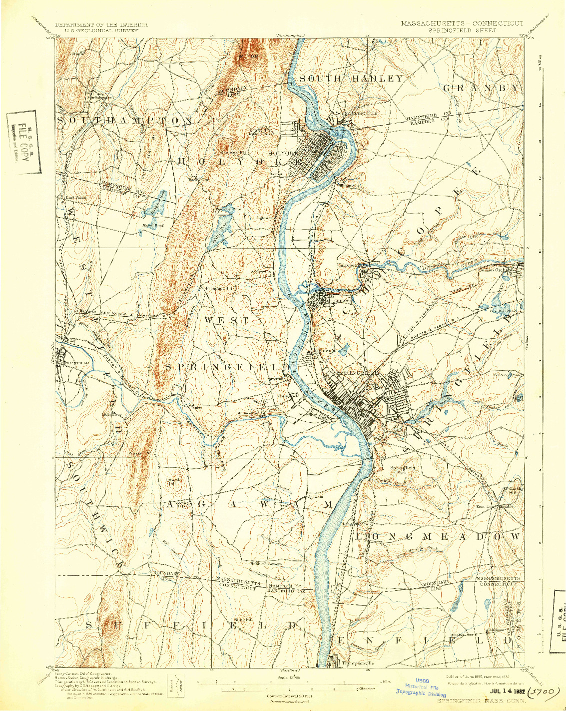 USGS 1:62500-SCALE QUADRANGLE FOR SPRINGFIELD, MA 1895