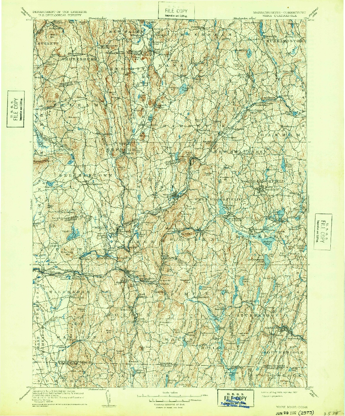 USGS 1:125000-SCALE QUADRANGLE FOR WARE, MA 1908