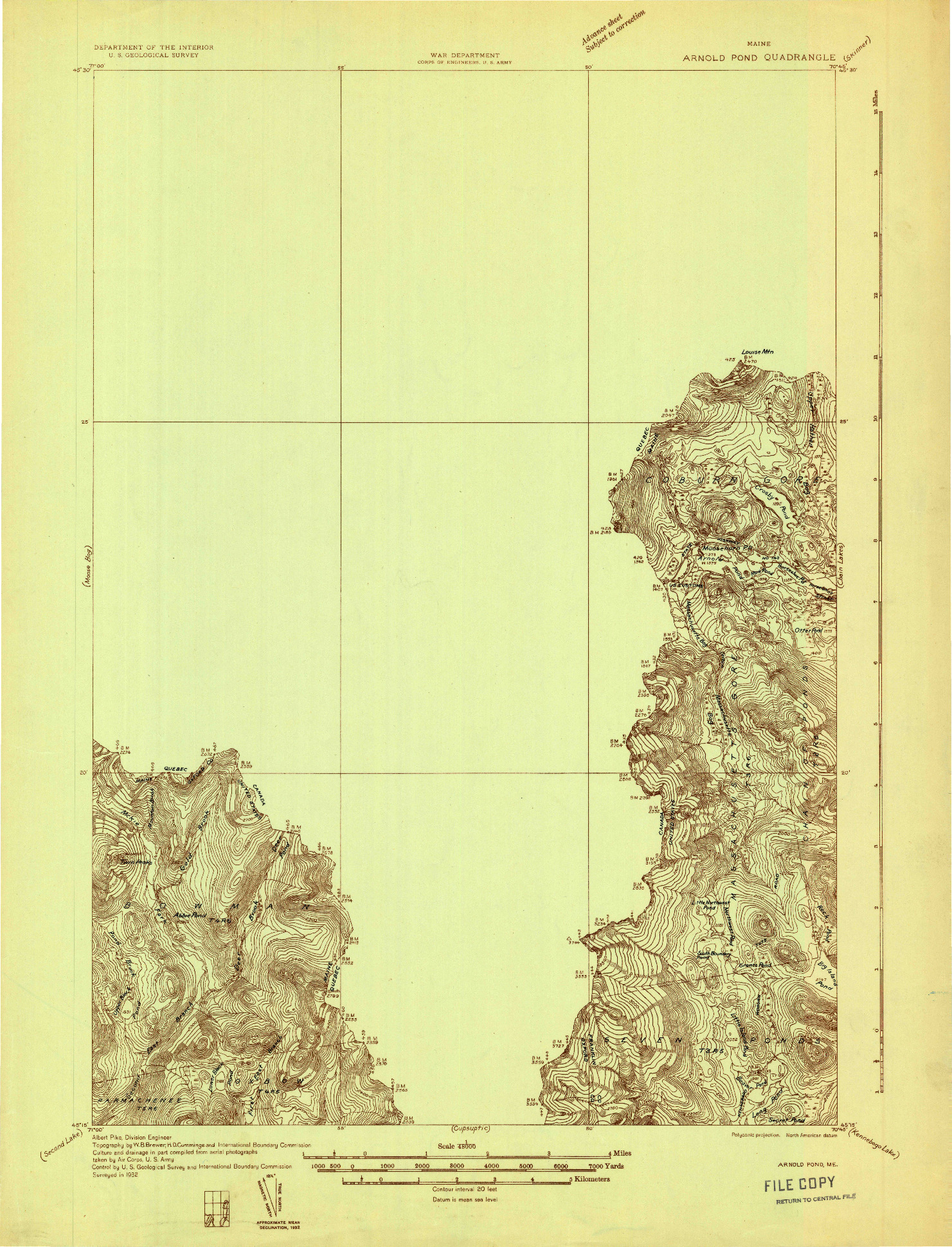 USGS 1:48000-SCALE QUADRANGLE FOR ARNOLD POND, ME 1932