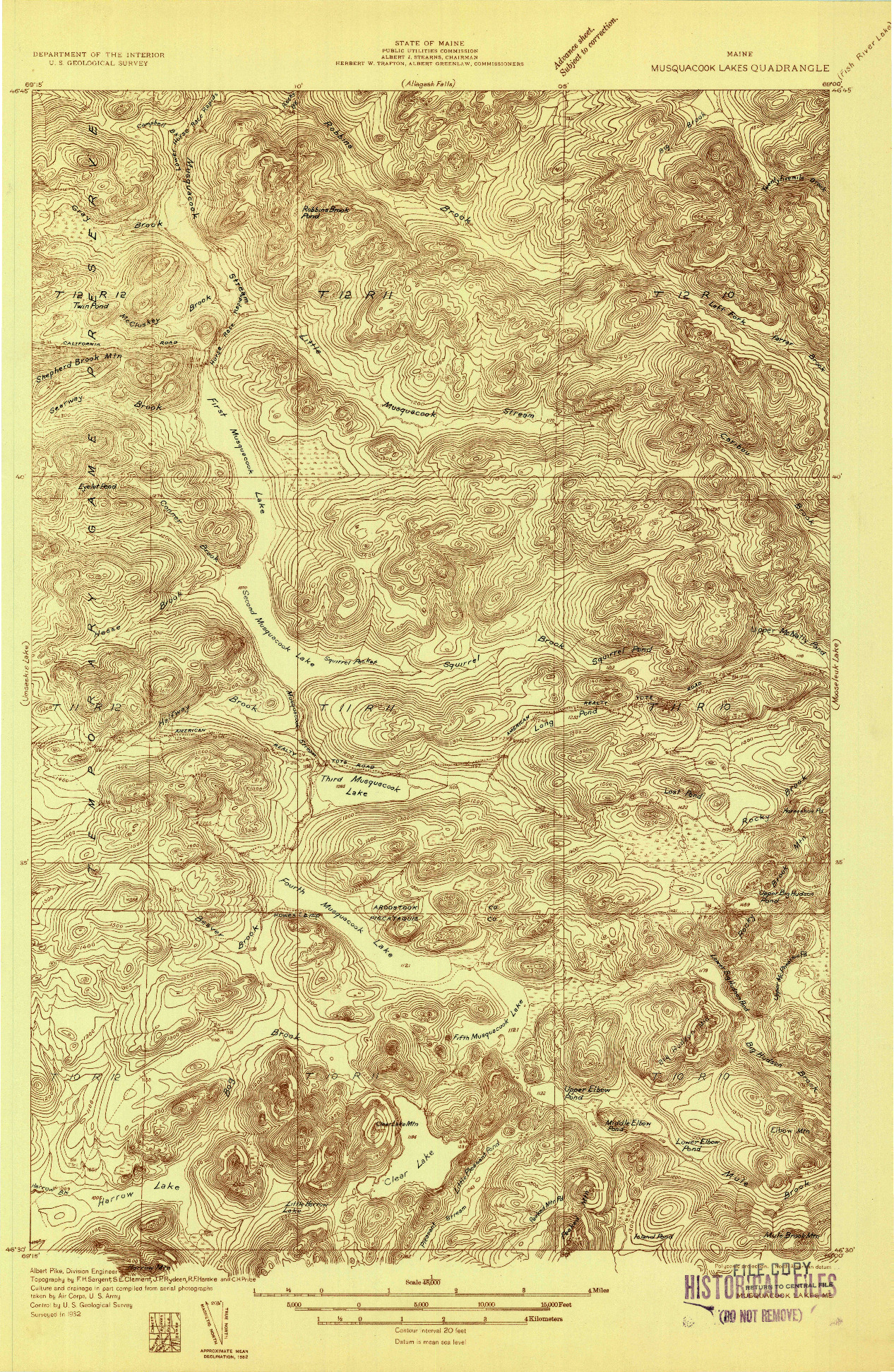 USGS 1:48000-SCALE QUADRANGLE FOR MUSQUACOOK LAKES, ME 1932