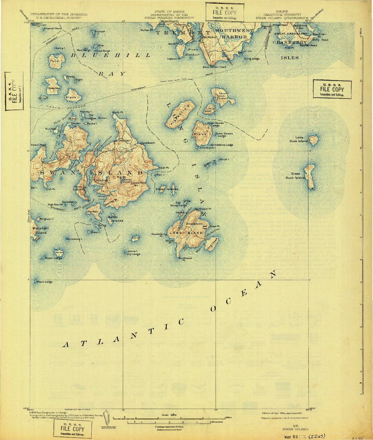 USGS 1:62500-SCALE QUADRANGLE FOR SWAN ISLAND, ME 1904