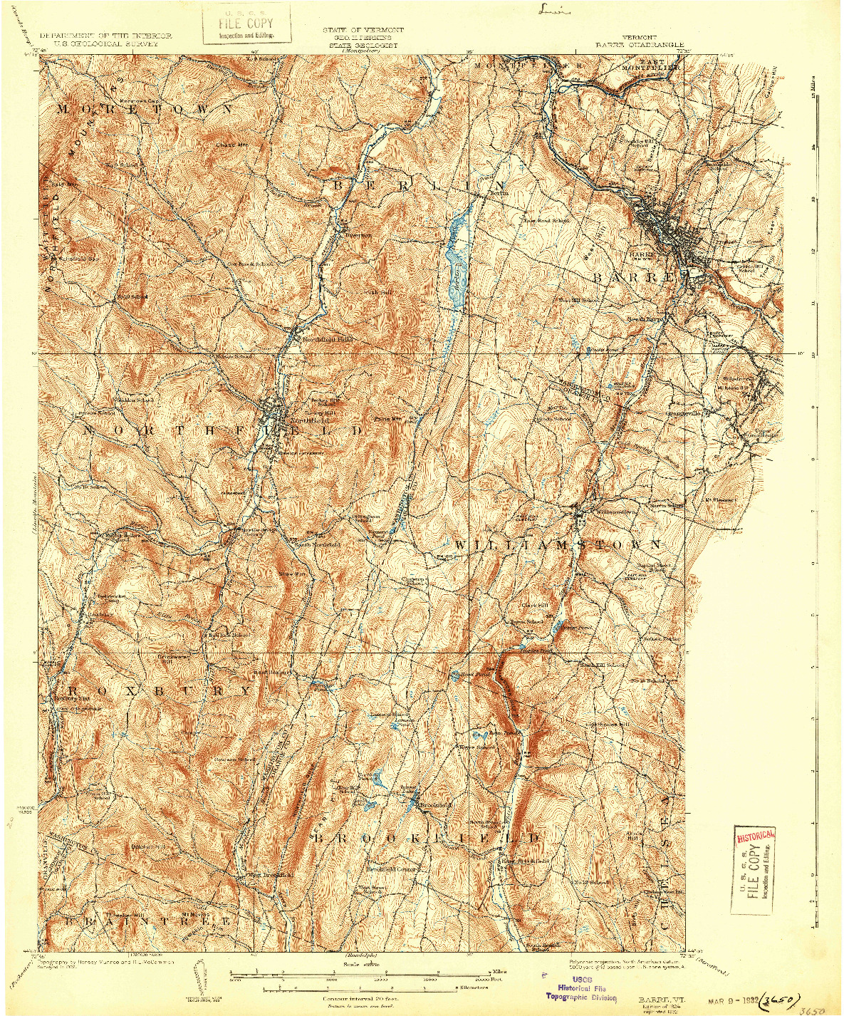 USGS 1:62500-SCALE QUADRANGLE FOR BARRE, VT 1924