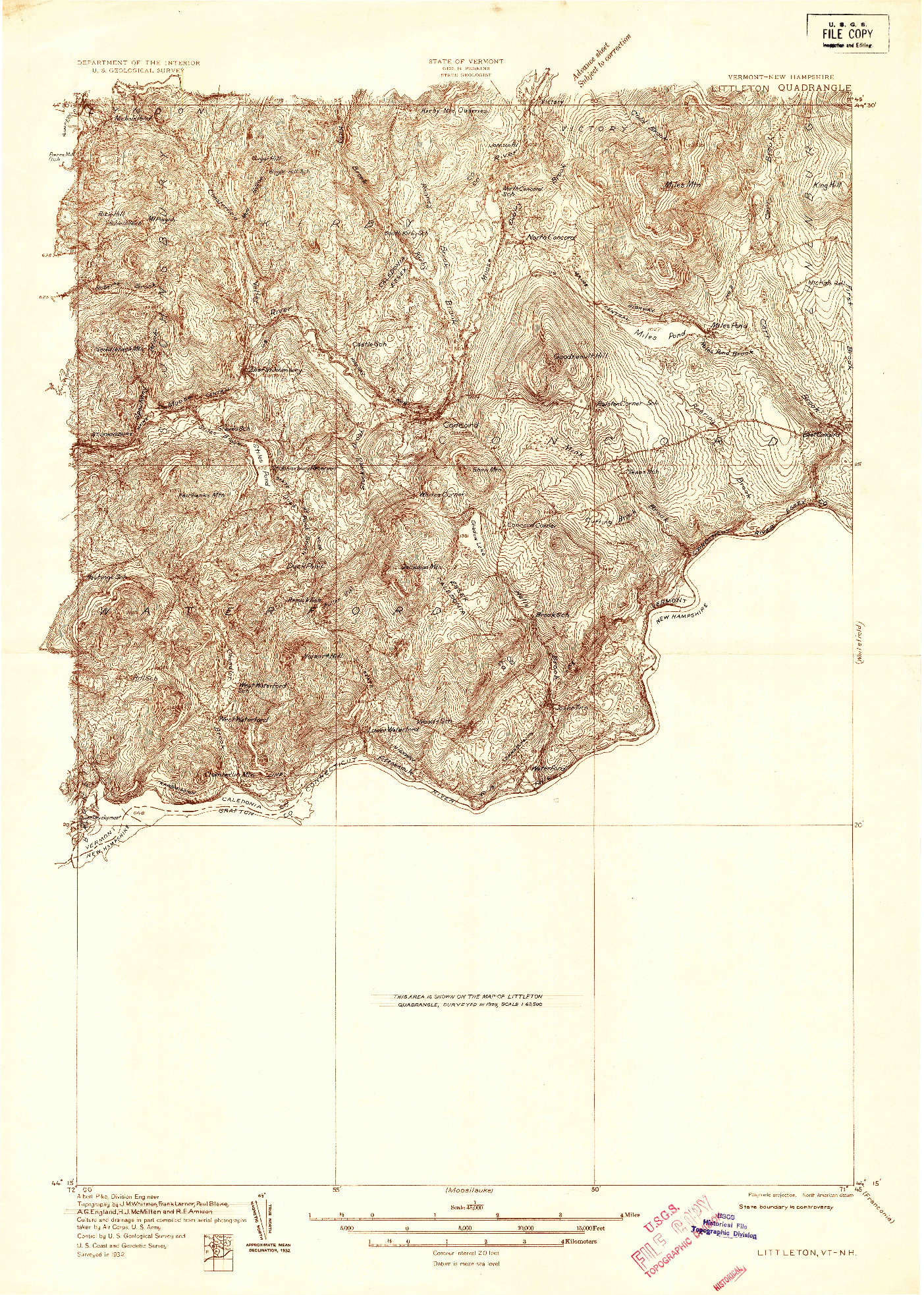 USGS 1:48000-SCALE QUADRANGLE FOR LITTLETON, VT 1932