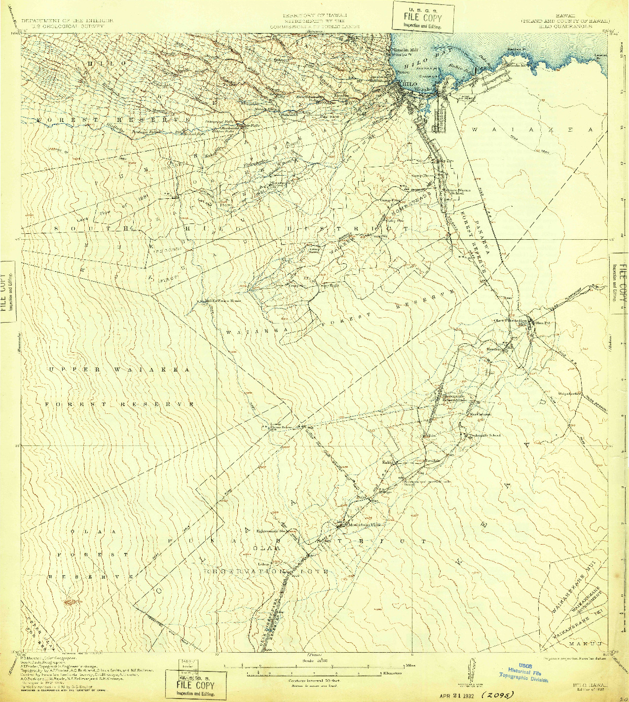 USGS 1:62500-SCALE QUADRANGLE FOR HILO, HI 1932