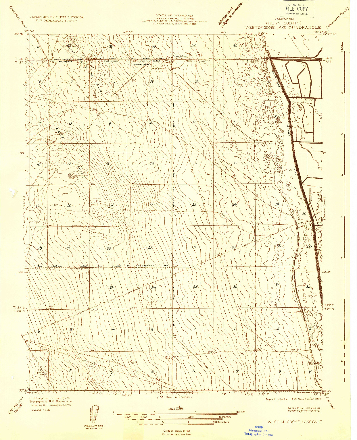 USGS 1:31680-SCALE QUADRANGLE FOR WEST OF GOOSE LAKE, CA 1932