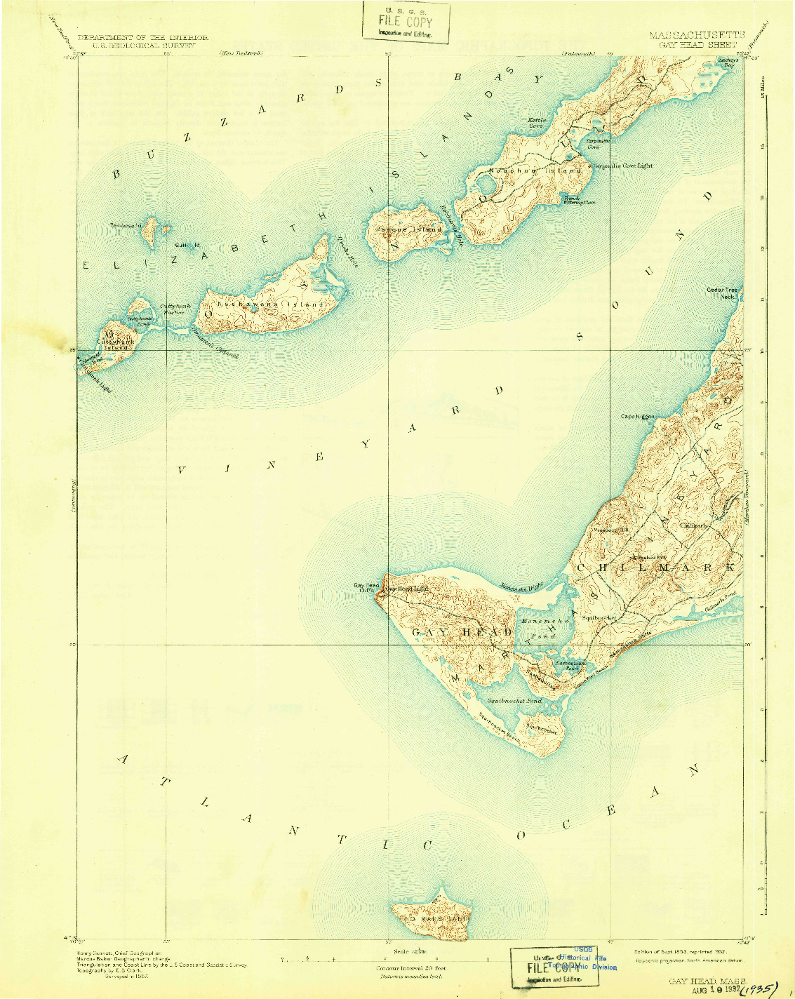 USGS 1:62500-SCALE QUADRANGLE FOR GAY HEAD, MA 1893