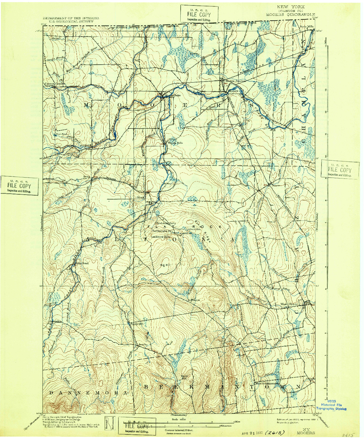 USGS 1:62500-SCALE QUADRANGLE FOR MOOERS, NY 1899